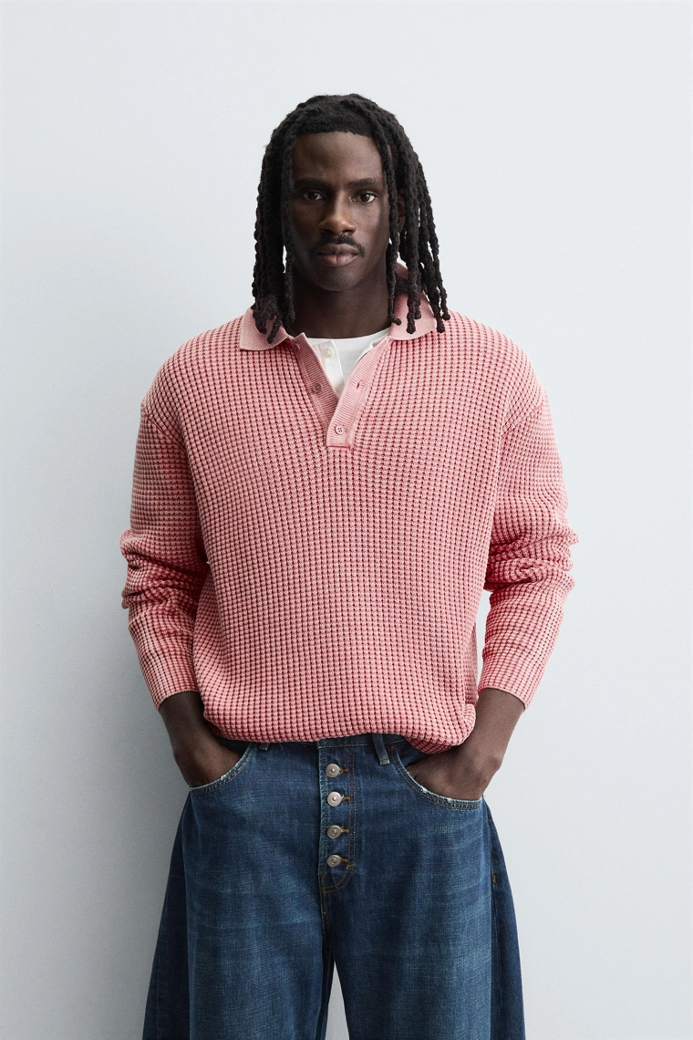 Поло из вымытого вафельного трикотажа