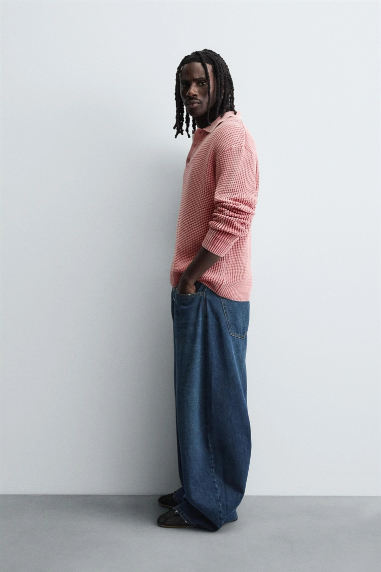 Поло из вымытого вафельного трикотажа