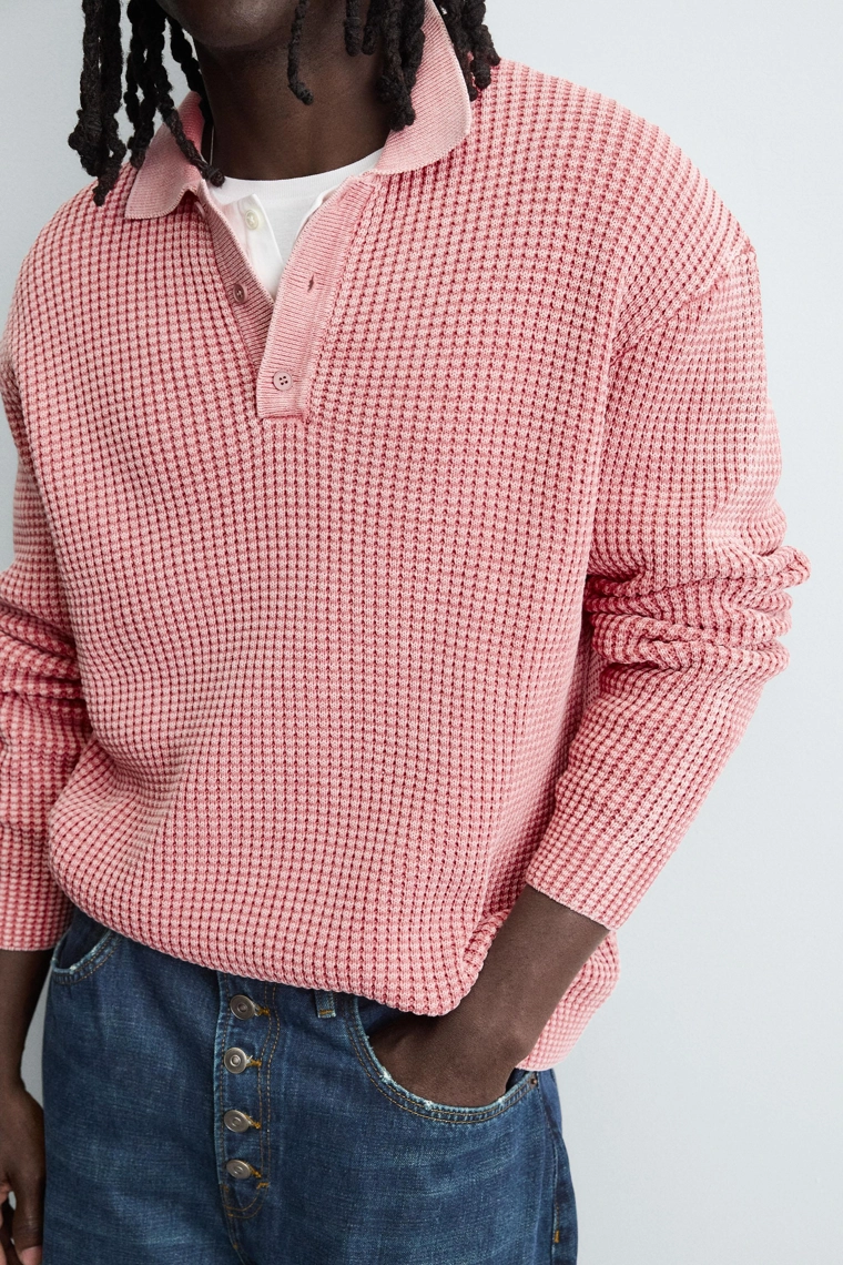 Поло из вымытого вафельного трикотажа