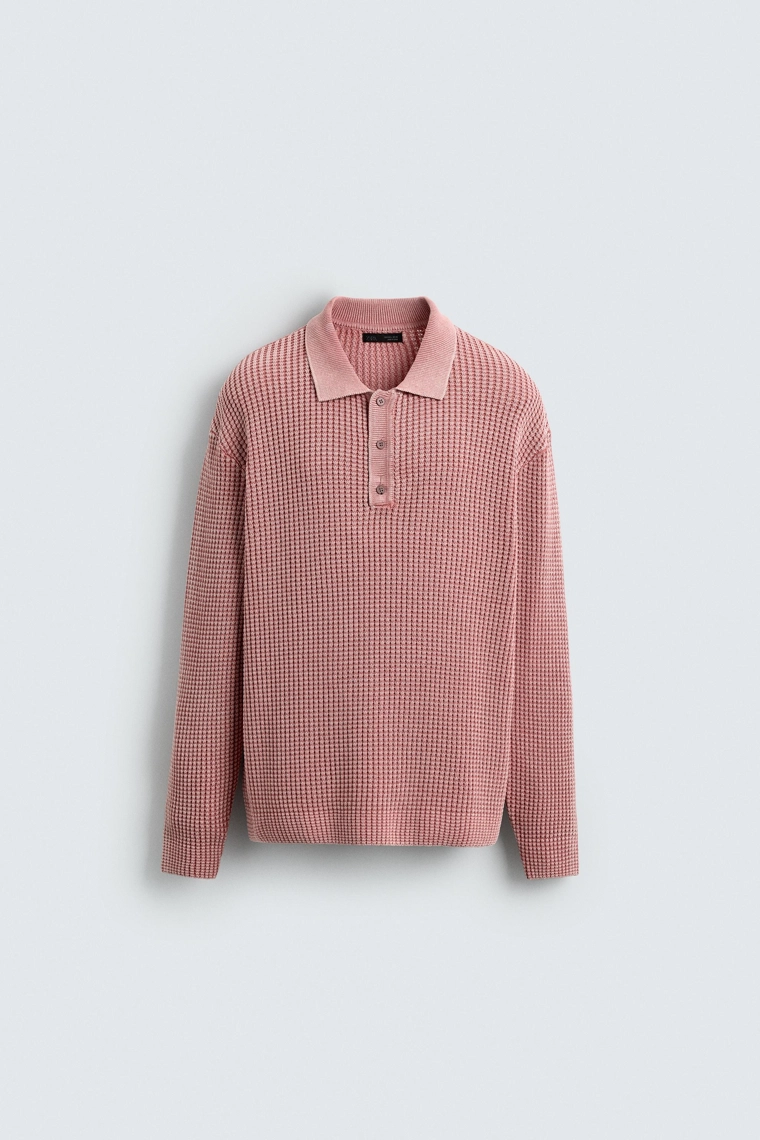 Поло из вымытого вафельного трикотажа