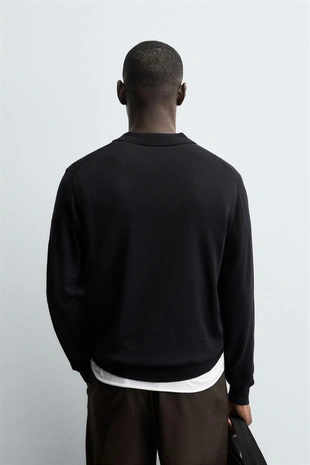 Black | 0693/301/800 - Zara Трикотажное поло из 100% шерсти