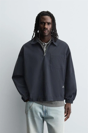 Купить Zara Джинсовая рубашка-поло на молнии