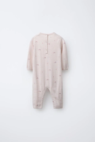 Pale pink | 2582/440/966 - Zara Длинный комбинезон с принтом «птички» (100% шерсть)