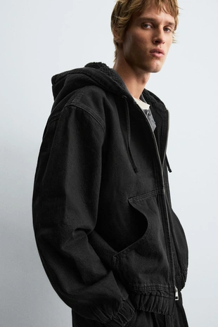 Джинсовая куртка с капюшоном и отделкой из искусственной овчины- Заказать в России