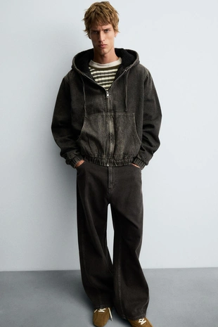 Джинсовая куртка с капюшоном и отделкой из искусственной овчины- Заказать в России