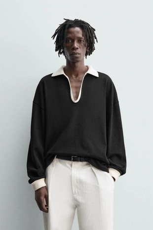 Купить Zara Толстовка-поло из хлопка и конопли