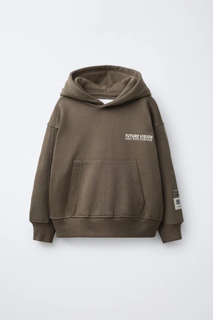 Brown | 0039/790/700 - Zara Комплект из толстовки с капюшоном и брюк-джоггеров с нашивками