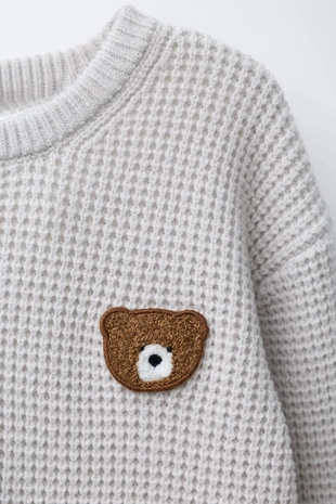 Light grey | 5536/458/811 - Zara Вафельный джемпер с нашивкой в виде мишки