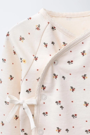 Ecru | 4174/729/712 - Zara Комплект футболка и ползунки с цветочным принтом