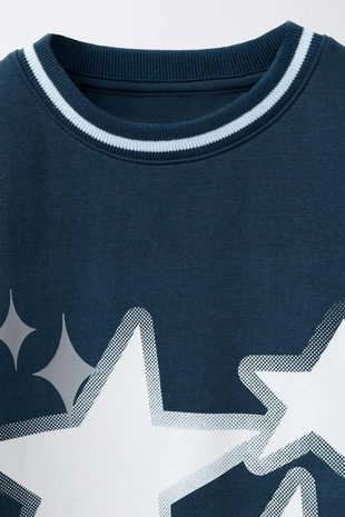 Blue | 1701/684/400 - Zara Толстовка с двойными рукавами и принтом