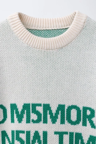 Ecru / Green | 3991/755/069 - Zara Трикотажный джемпер с вышивкой