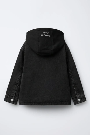 Black | 1879/611/800 - Zara Стеганая джинсовая куртка-рубашка с отстегивающимся капюшоном