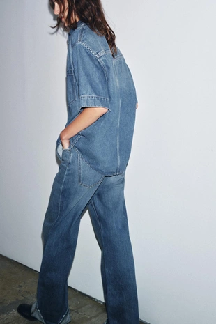 Джинсовая рубашка с короткими рукавами — ZW COLLECTION- Заказать в России