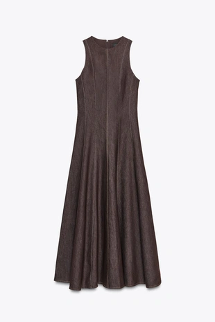 Платье-миди с контрастной отделочной строчкой- Заказать в России