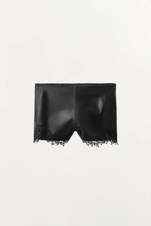 Кожаные шорты с кружевом- Заказать в России