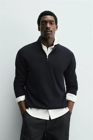 Купить Zara Джемпер жемчужной вязки с молнией