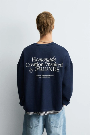 Ink blue | 3665/315/430 - Zara Толстовка с текстурным рисунком и надписями