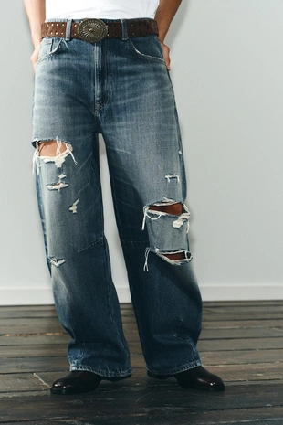 Купить Zara Джинсы TRF BAGGY BALLOON со средней посадкой