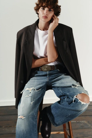 Indigo | 8727/245/405 - Zara Джинсы TRF BAGGY BALLOON со средней посадкой