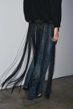 Кожаный ремень-корсет с заклепками и бахромой- Заказать в России