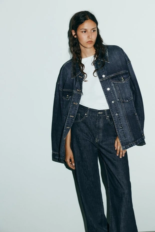 Прямые джинсы TRF с высокой посадкой и хлястиком- Заказать в России