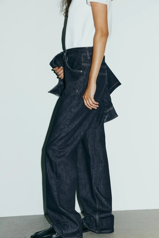 Прямые джинсы TRF с высокой посадкой и хлястиком- Заказать в России