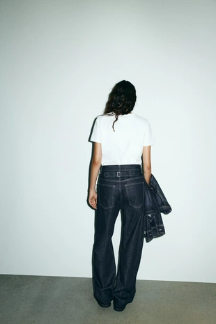 Прямые джинсы TRF с высокой посадкой и хлястиком- Заказать в России