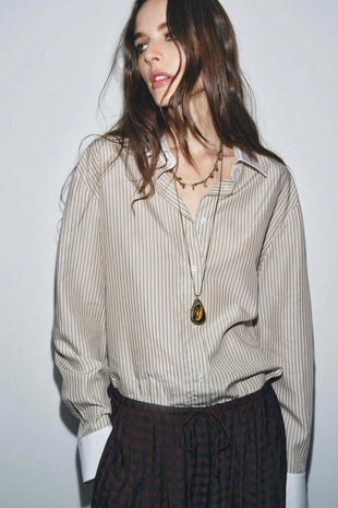 Купить Zara Рубашка в полоску с контрастной отделкой — ZW COLLECTION