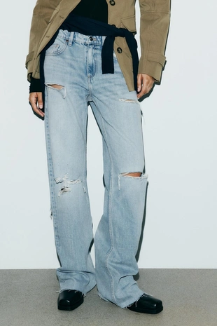 Джинсы TRF WIDE LEG с разрезами и средней посадкой- Заказать в России