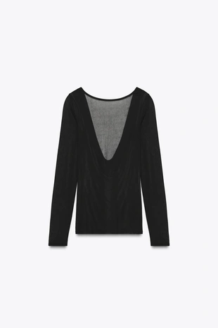 Полупрозрачяя футболка с драпировкой на спине- Заказать в России