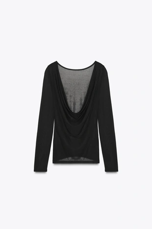 Полупрозрачяя футболка с драпировкой на спине- Заказать в России