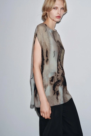 Купить Zara Топ с принтом и бусинами