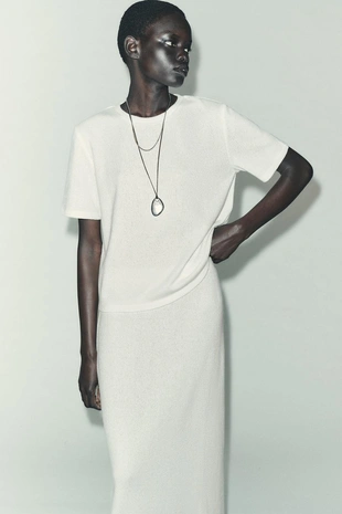 Трикотажная юбка-миди с разрезом- Заказать в России