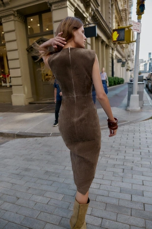 Платье миди из 100% кожи- Заказать в России