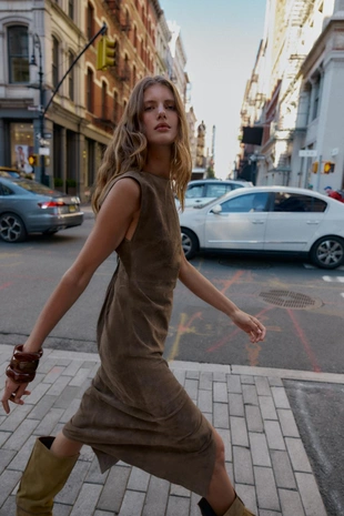 Платье миди из 100% кожи- Заказать в России