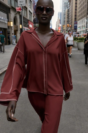 Широкие брюки с контрастной строчкой- Заказать в России