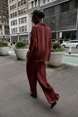 Широкие брюки с контрастной строчкой- Заказать в России