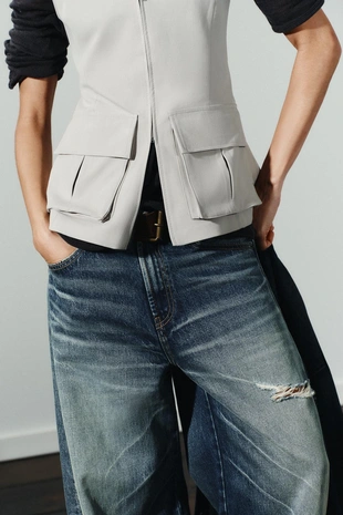 Эластичный хлопковый топ с карманами- Заказать в России