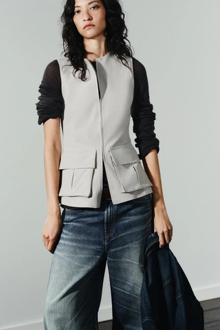 Эластичный хлопковый топ с карманами- Заказать в России