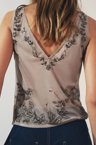 Топ из тюля с вышивкой и бретелями- Заказать в России