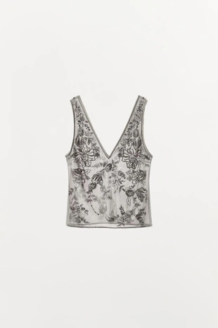 Топ из тюля с вышивкой и бретелями- Заказать в России