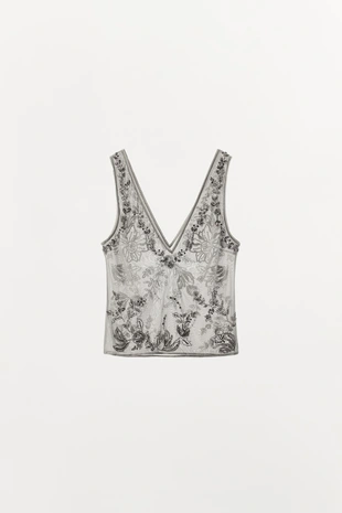 Топ из тюля с вышивкой и бретелями- Заказать в России