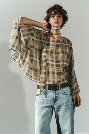 Накидка в клетку с платком- Заказать в России