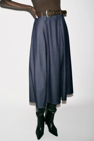 Комбинированное платье-миди с поясом- Заказать в России