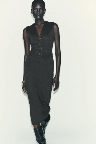 Платье миди с пуговицами- Заказать в России