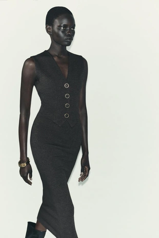 Платье миди с пуговицами- Заказать в России