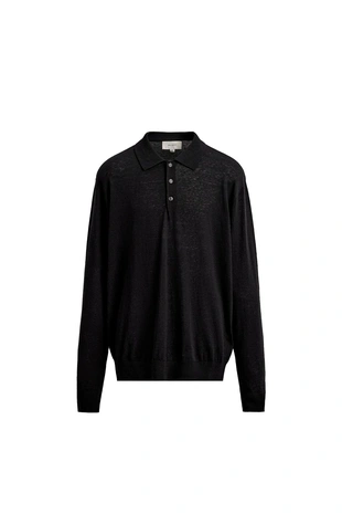 Black | 9598/322/800 - Zara Трикотажное поло из хлопка и шерсти