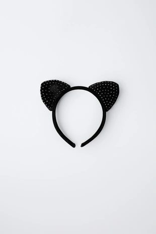 Black | 2326/538/800 - Zara Ободок для волос с ушками и стразами