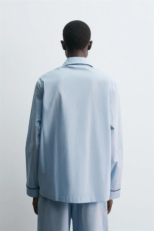 Sky blue | 5344/321/403 - Zara Жаккардовая пижамная рубашка-поло