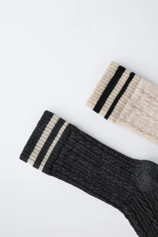 Anthracite grey | 4934/738/807 - Zara Набор из двух пар полосатых длинных носков